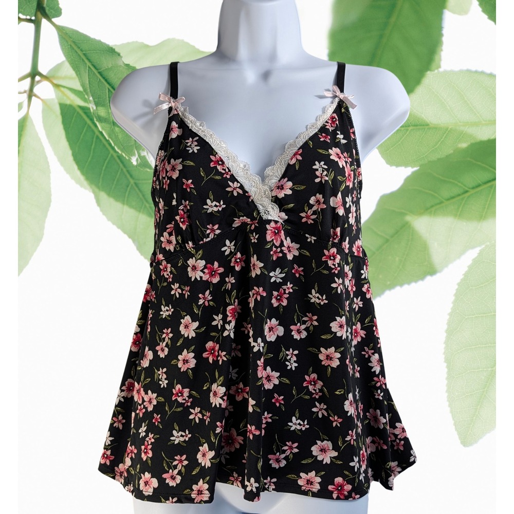 Marilyn Monroe Size L-XL Coquette dainty‎ Black Floral Lace Trim Camisole Top